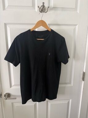 All Saints Men’s Black Crew Tee with Subtle Embroidered Logo